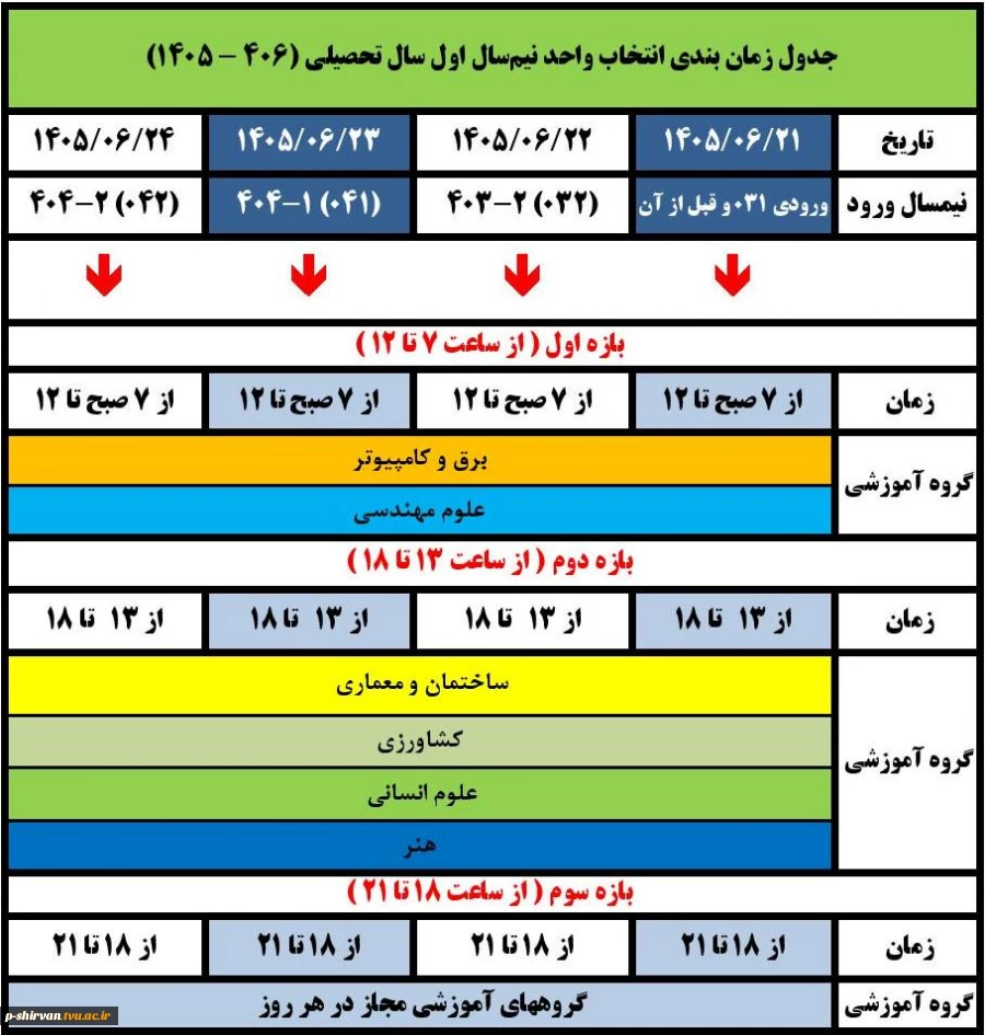 جدول زمانبندی انتخاب واحد 2