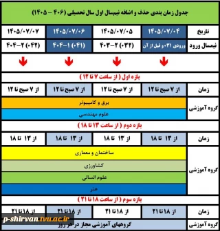 جدول زمانبندی حذف و اضافه